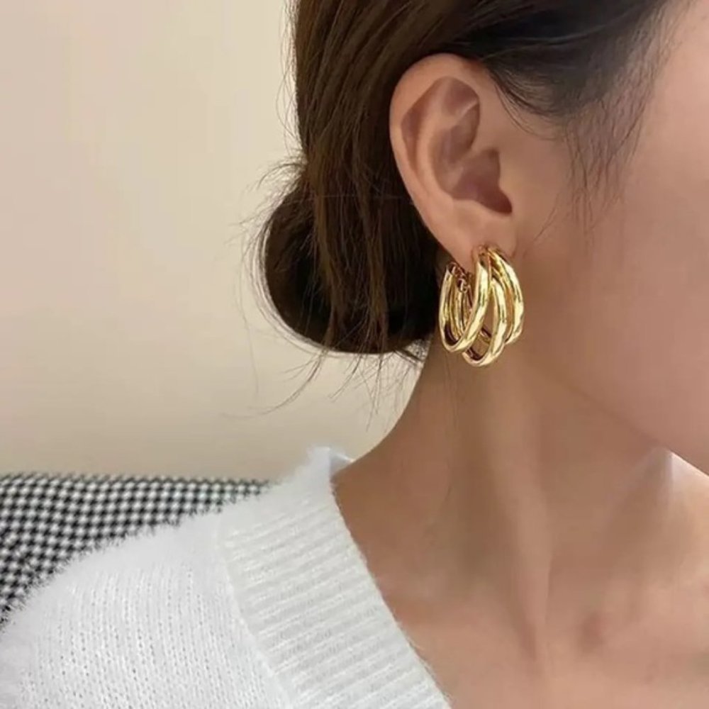 14K Gold filled triple hoop earrings​ - Picture 2 of 5
